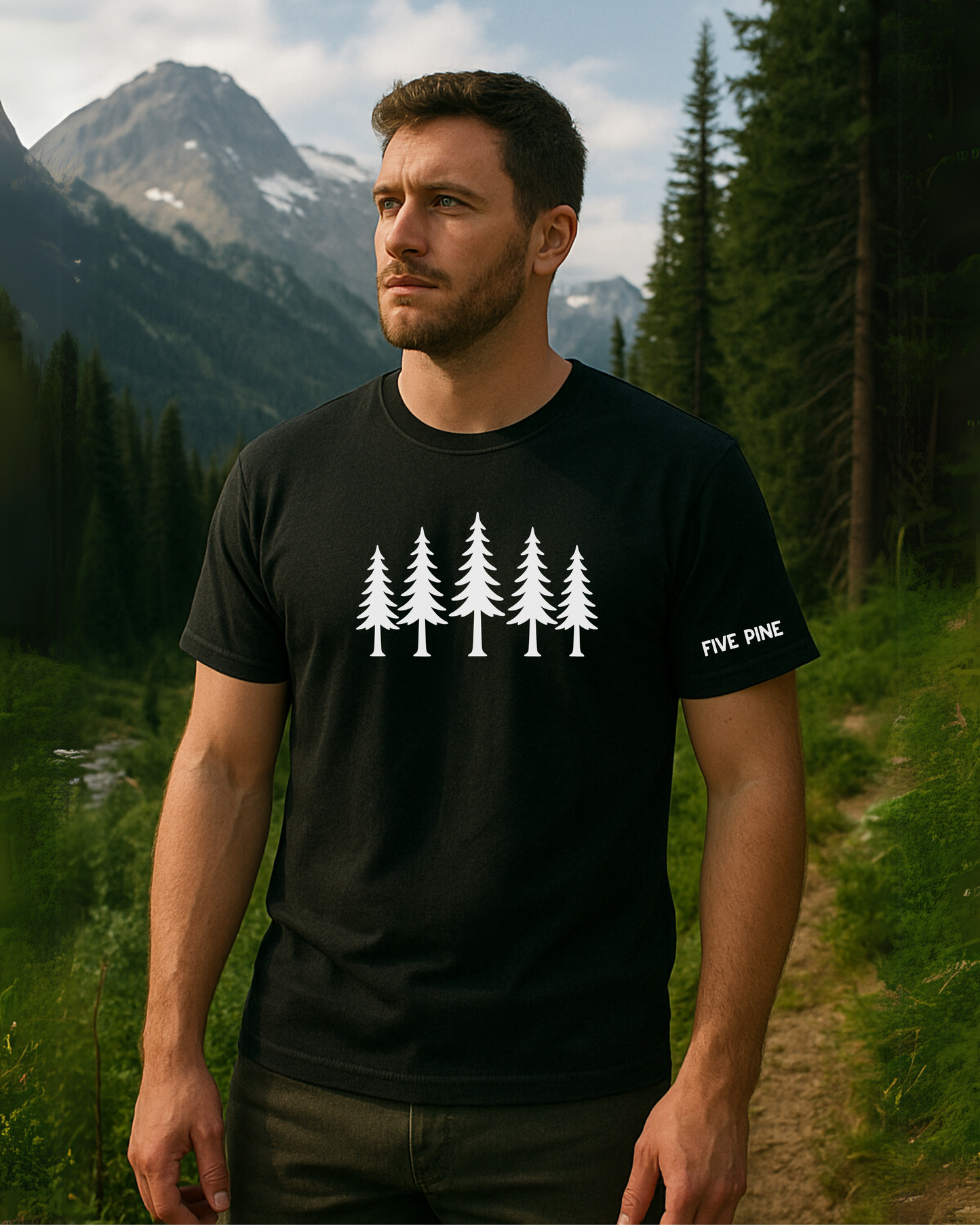 Five Pine Trees w/Sleeve T-Shirt